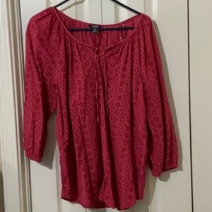 Chaps Coral Eyelet Top